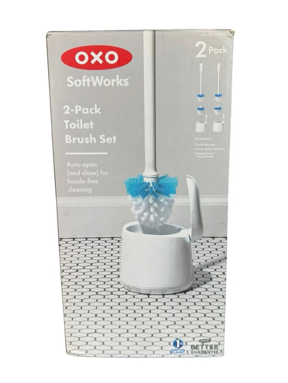 OXO Toilet Brush 2 Pack with Auto-Open Canisters NEW